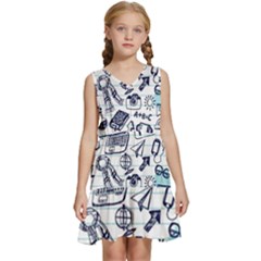 Hand-drawn-back-school-pattern Kids  Sleeveless Tiered Mini Dress by Jancukart