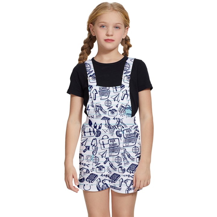 Hand-drawn-back-school-pattern Kids  Short Overalls