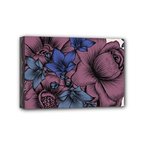 Floral-wallpaper-pattern-with-engraved-hand-drawn-flowers-vintage-style Mini Canvas 6  X 4  (stretched)