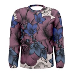 Floral-wallpaper-pattern-with-engraved-hand-drawn-flowers-vintage-style Men s Long Sleeve Tee