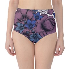 Floral-wallpaper-pattern-with-engraved-hand-drawn-flowers-vintage-style Classic High-waist Bikini Bottoms