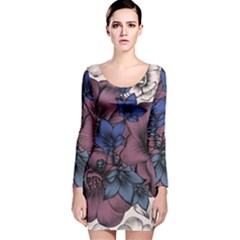 Floral-wallpaper-pattern-with-engraved-hand-drawn-flowers-vintage-style Long Sleeve Velvet Bodycon Dress