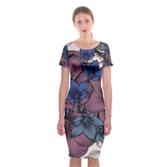 Floral-wallpaper-pattern-with-engraved-hand-drawn-flowers-vintage-style Classic Short Sleeve Midi Dress