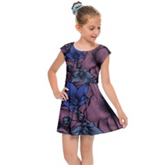 Floral-wallpaper-pattern-with-engraved-hand-drawn-flowers-vintage-style Kids  Cap Sleeve Dress