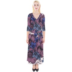 Floral-wallpaper-pattern-with-engraved-hand-drawn-flowers-vintage-style Quarter Sleeve Wrap Maxi Dress