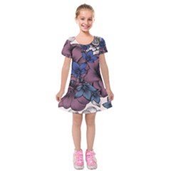 Floral-wallpaper-pattern-with-engraved-hand-drawn-flowers-vintage-style Kids  Short Sleeve Velvet Dress