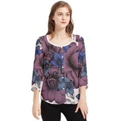 Floral-wallpaper-pattern-with-engraved-hand-drawn-flowers-vintage-style Chiffon Quarter Sleeve Blouse