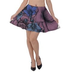 Floral-wallpaper-pattern-with-engraved-hand-drawn-flowers-vintage-style Velvet Skater Skirt