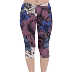 Floral-wallpaper-pattern-with-engraved-hand-drawn-flowers-vintage-style Velvet Capri Leggings 