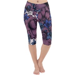 Floral-wallpaper-pattern-with-engraved-hand-drawn-flowers-vintage-style Lightweight Velour Cropped Yoga Leggings