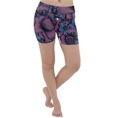 Floral-wallpaper-pattern-with-engraved-hand-drawn-flowers-vintage-style Lightweight Velour Yoga Shorts