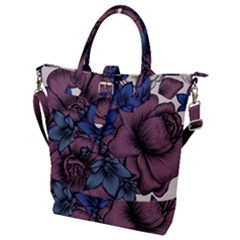 Floral-wallpaper-pattern-with-engraved-hand-drawn-flowers-vintage-style Buckle Top Tote Bag