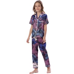 Floral-wallpaper-pattern-with-engraved-hand-drawn-flowers-vintage-style Kids  Satin Short Sleeve Pajamas Set