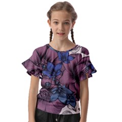 Floral-wallpaper-pattern-with-engraved-hand-drawn-flowers-vintage-style Kids  Cut Out Flutter Sleeves