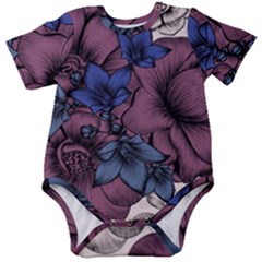 Floral-wallpaper-pattern-with-engraved-hand-drawn-flowers-vintage-style Baby Short Sleeve Onesie Bodysuit by Jancukart