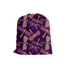 Dragonfly-pattern-design Drawstring Pouch (large) by Jancukart