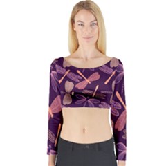 Dragonfly-pattern-design Long Sleeve Crop Top by Jancukart