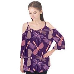 Dragonfly-pattern-design Flutter Sleeve Tee 