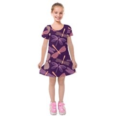 Dragonfly-pattern-design Kids  Short Sleeve Velvet Dress