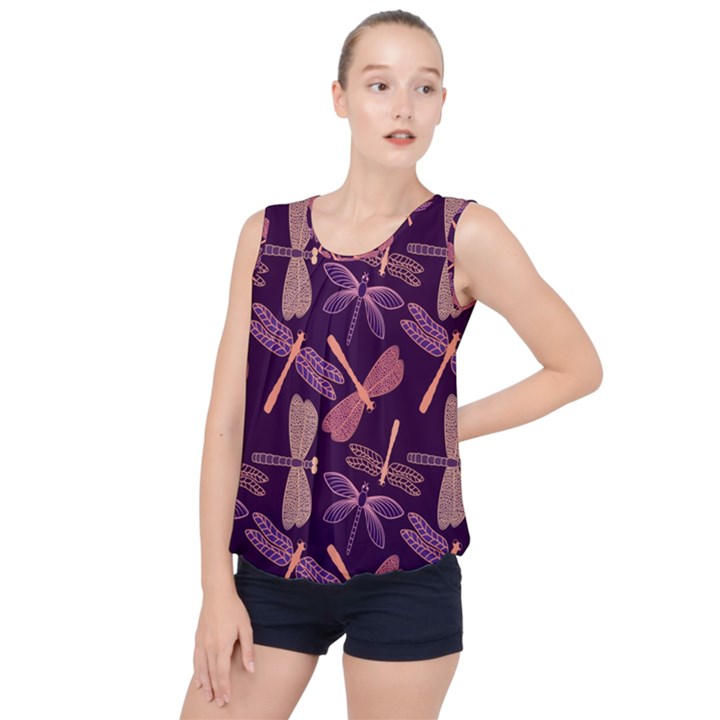 Dragonfly-pattern-design Bubble Hem Chiffon Tank Top