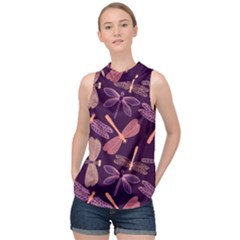 Dragonfly-pattern-design High Neck Satin Top