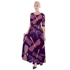 Dragonfly-pattern-design Half Sleeves Maxi Dress