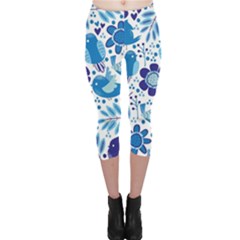 Pattern-with-birds Capri Leggings  by Jancukart