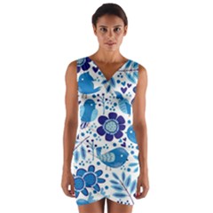 Pattern-with-birds Wrap Front Bodycon Dress