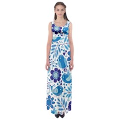 Pattern-with-birds Empire Waist Maxi Dress by Jancukart