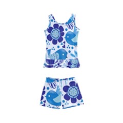 Pattern-with-birds Kids  Boyleg Swimsuit