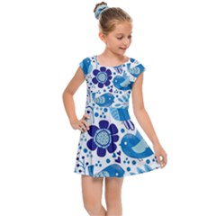 Pattern-with-birds Kids  Cap Sleeve Dress