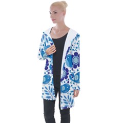 Pattern-with-birds Longline Hooded Cardigan