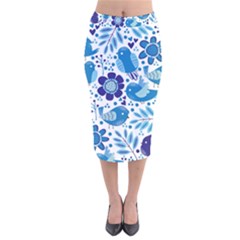 Pattern-with-birds Velvet Midi Pencil Skirt