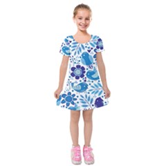 Pattern-with-birds Kids  Short Sleeve Velvet Dress