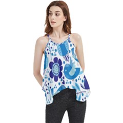 Pattern-with-birds Flowy Camisole Tank Top