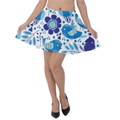 Pattern-with-birds Velvet Skater Skirt