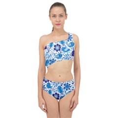 Pattern-with-birds Spliced Up Two Piece Swimsuit