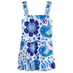 Pattern-with-birds Kids  Layered Skirt Swimsuit