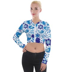 Pattern-with-birds Long Sleeve Cropped Velvet Jacket