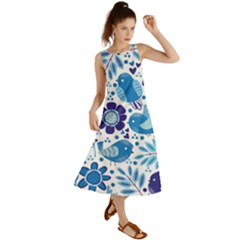 Pattern-with-birds Summer Maxi Dress