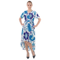 Pattern-with-birds Front Wrap High Low Dress