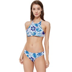 Pattern-with-birds Banded Triangle Bikini Set