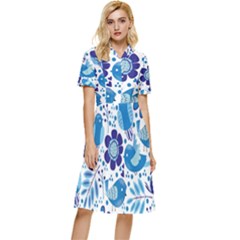 Pattern-with-birds Button Top Knee Length Dress