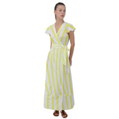 Yellow Zebra Print Flutter Sleeve Maxi Dress by FunDressesShop