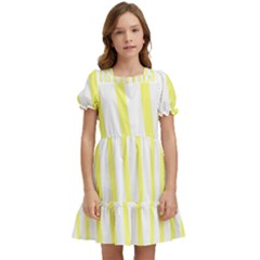 Yellow Zebra Print Kids  Puff Sleeved Dress