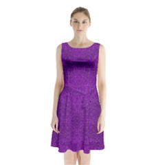 Purple Glitter Sleeveless Waist Tie Chiffon Dress