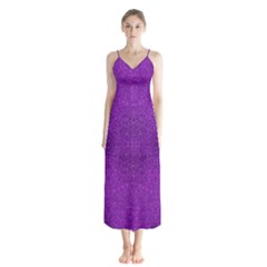 Purple Glitter Button Up Chiffon Maxi Dress