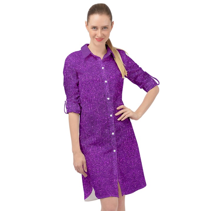 Purple Glitter Long Sleeve Mini Shirt Dress