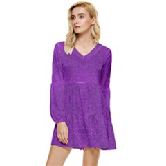 Purple Glitter Tiered Long Sleeve Mini Dress by FunDressesShop