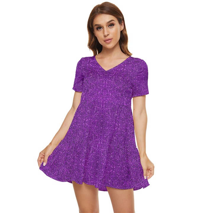 Purple Glitter Tiered Short Sleeve Babydoll Dress